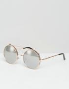 Jeepers Peepers Round Sunglasses In Gold With Mirror Lens - Gold