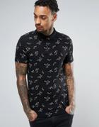 Asos Polo Shirt With All Over Ditsy Floral Print - Black