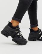 Truffle Collection Jeweled Chunky Sneaker In Black