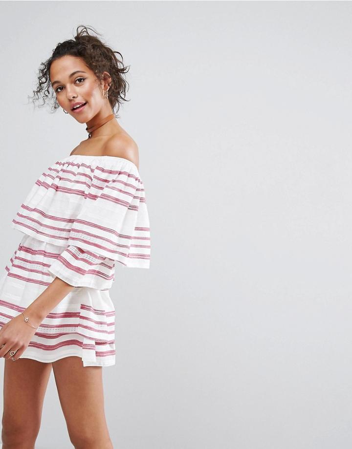 Asos Off Shoulder Stripe Lace Romper - Multi