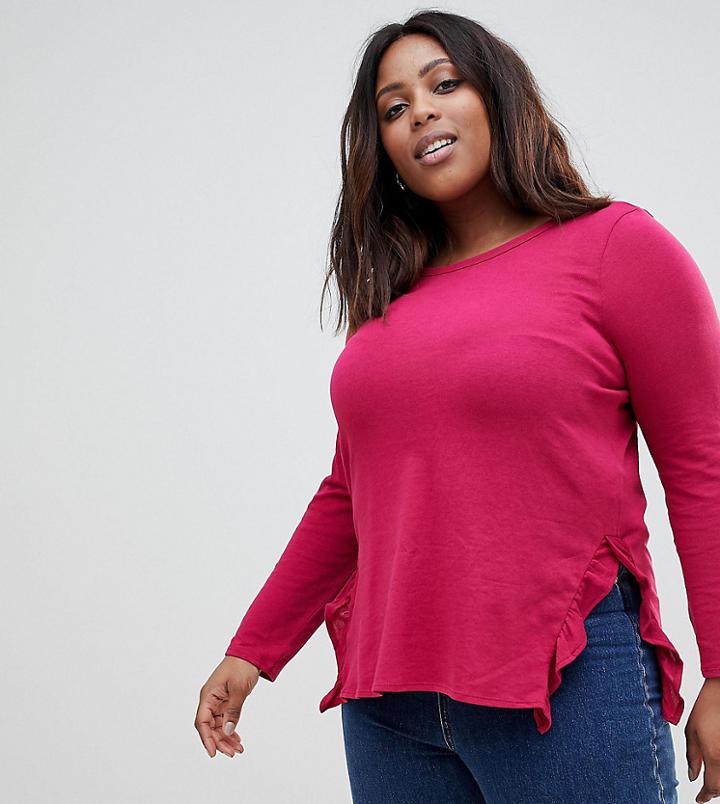 Junarose Frill Hem Long Sleeve Jersey Blouse - Pink