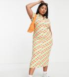 Collusion Plus Half Zip Jersey Midi Shirt Summer Dress In Check-multi