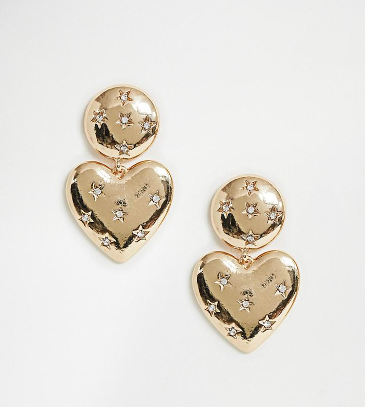 New Look Dimpled Vintage Heart Earrings In Gold