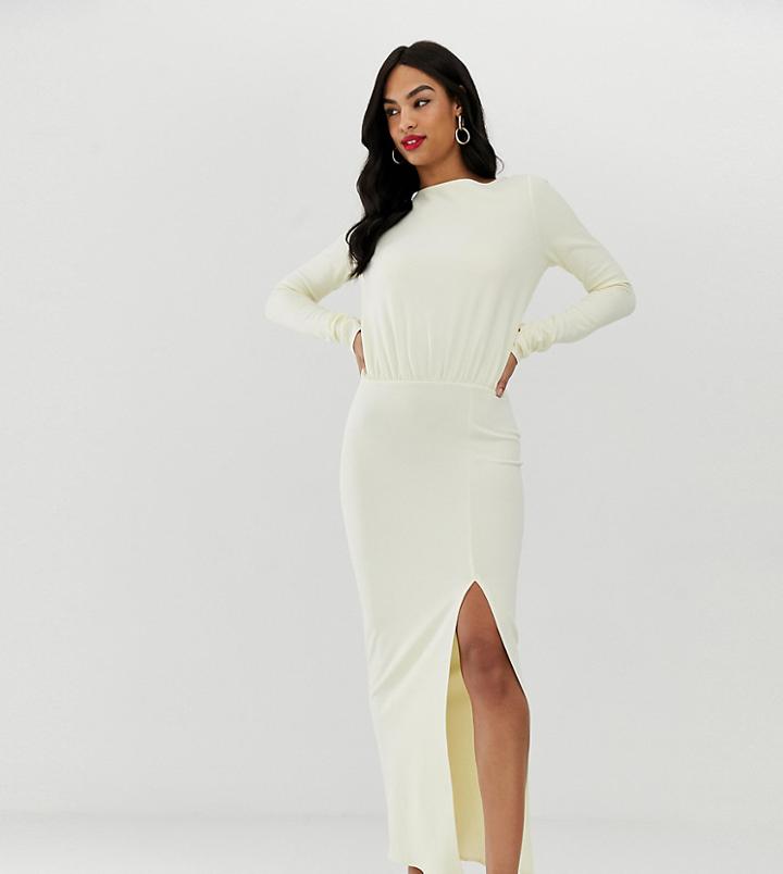 Asos Design Long Sleeve Maxi Dress With Open Back - Cream