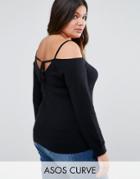 Asos Curve Sweater With Cold Shoulder And Tie Back - Black