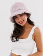 Asos Design Borg Bucket Hat In Lilac - Purple