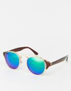 Jeepers Peepers Round Sunglasses With Blue Lens - Black