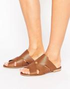 Hudson London Lonatu Cross Strap Leather Slide Flat Sandals - Tan