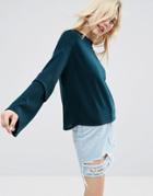 Asos Sweater With Tiered Double Ruffle - Green
