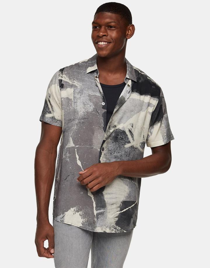 Topman Concrete Print Slim Shirt In Gray-grey