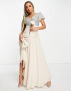 Tfnc Bridesmaid Embellished Wrap Front Maxi Dress In Beige-green