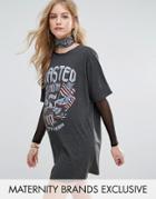 Missguided Maternity Rock Band T-shirt Dress - Gray