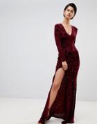Forever Unique Velvet Maxi Dress - Red