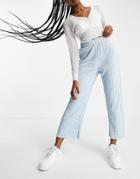 Monki Ocean Plisse Floral Wide Leg Pants In Blue - Mblue-blues