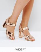 Truffle Collection Wide Fit Block Heel Sandals - Copper