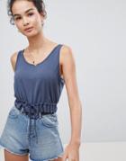 Asos Design Crop Tank With Tie Front Detail - Gray
