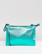 Pull & Bear Cross Body Metallic Bag With Zip - Green