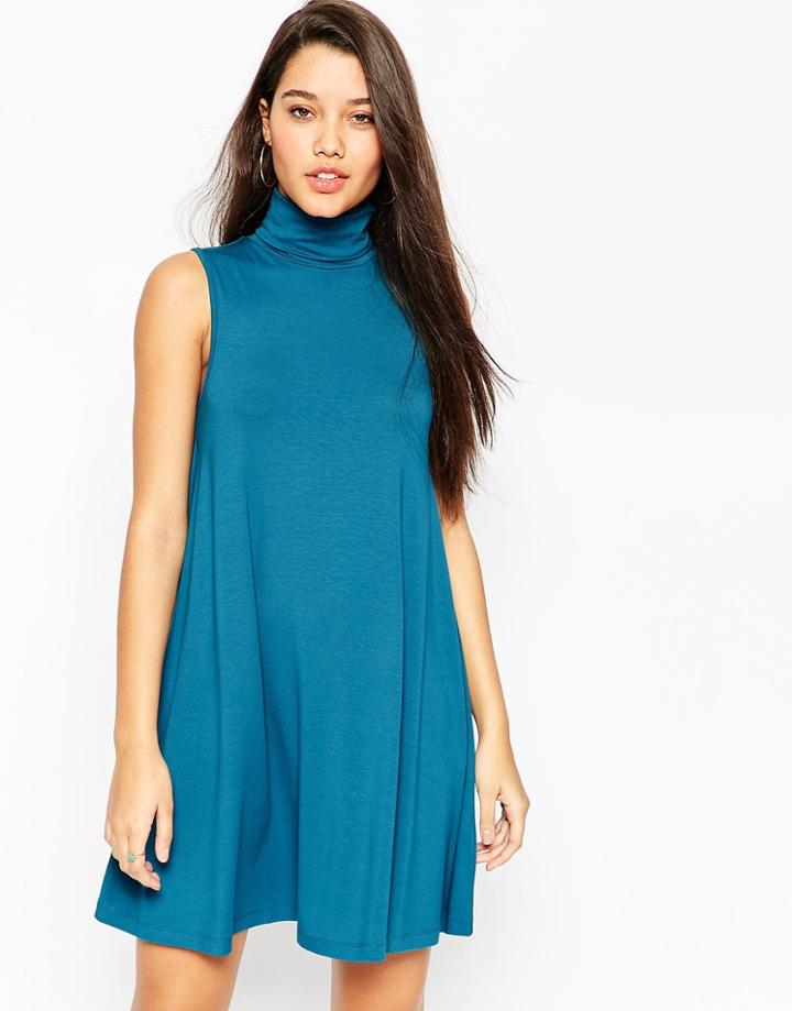Asos Sleeveless Swing Dress With Turtleneck - Teal