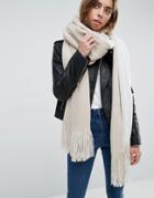 Asos Long Tassel Scarf In Supersoft Knit In Color Block - Cream