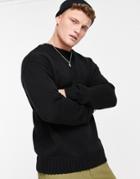 Selected Homme Organic Cotton Blend Oversized Chunky Knit Neck Detail Sweater In Black