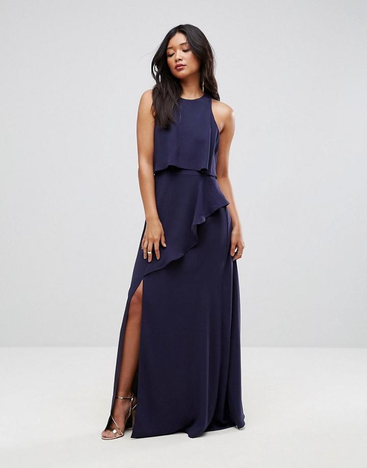 Asos Crop Top Thigh Split Maxi Dress - Navy