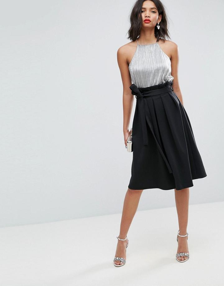 Asos Scuba Prom Skirt With Paperbag Waist - Black