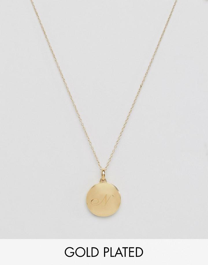 Carrie Elizabeth 14k Gold Vermeil Engraved N Initial Locket With Diamond Detail Locket - Gold