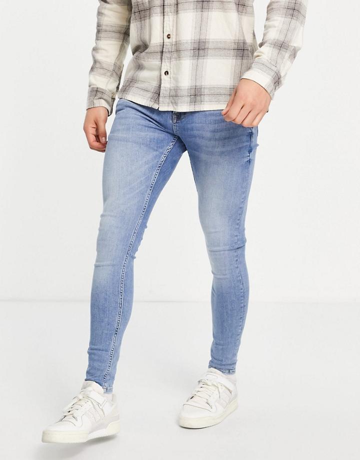 Topman Super Spray On Jeans In Mid Wash-blues