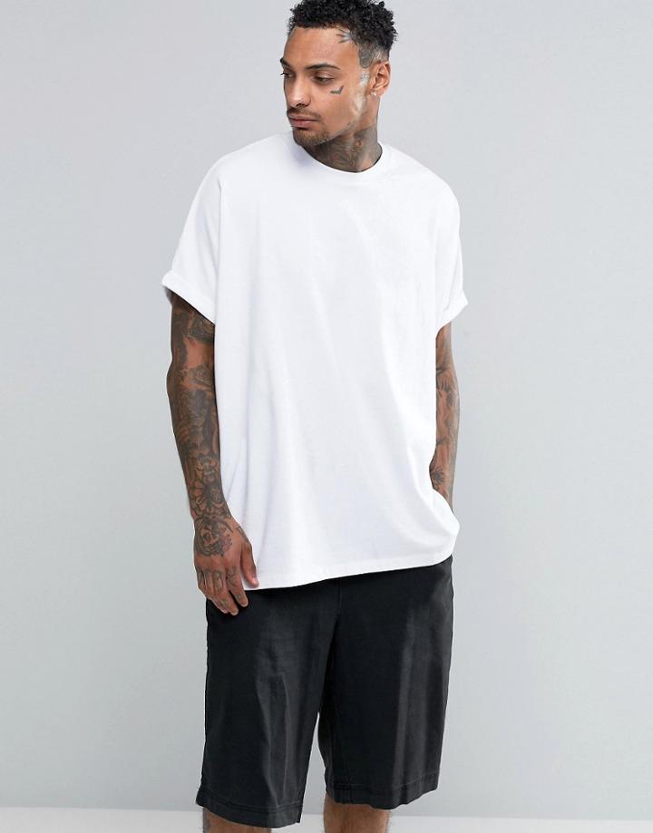 Asos Extreme Oversized T-shirt With Roll Sleeve In White Heavy Jersey - White