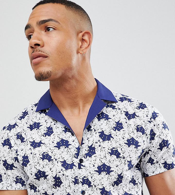 Noak Tall Skinny Revere Collar Shirt - Navy
