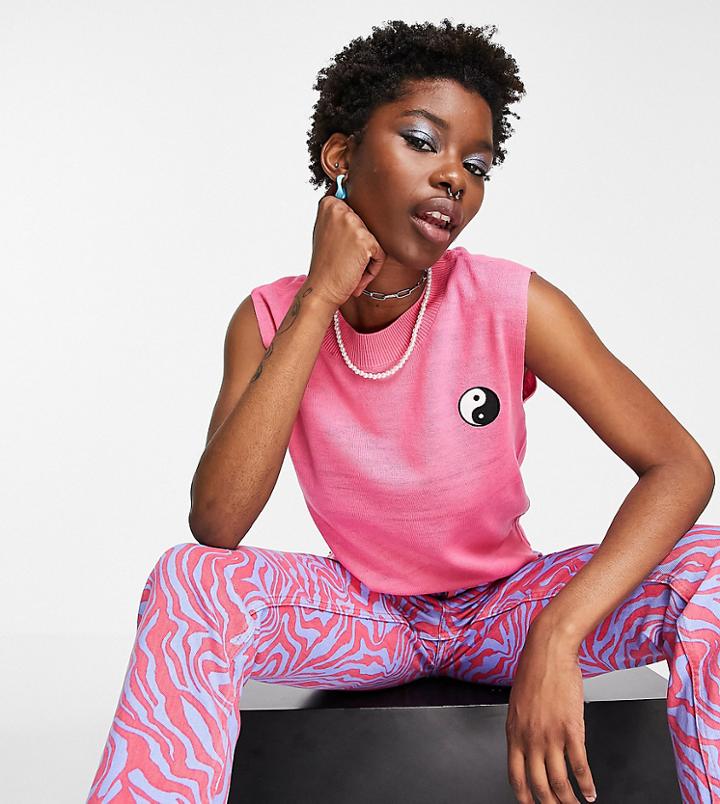 Noisy May Exclusive Yin & Yang Knitted Tank In Pink
