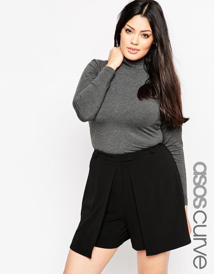 Asos Curve Long Sleeve Top With Turtleneck - Charcoal Marl
