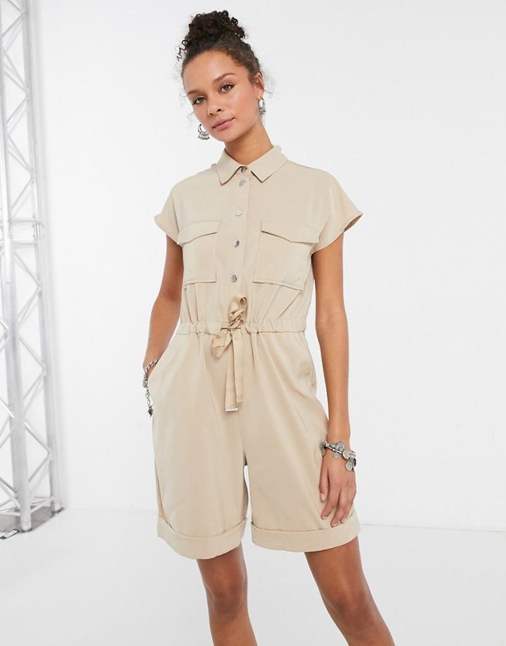 Vero Moda Utilty Romper In Tan-brown