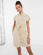 Vero Moda Utilty Romper In Tan-brown