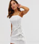 Asos Design Petite Cami Mini Sundress With Bow Tied Skirt-white