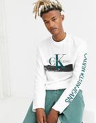 Calvin Klein Jeans Landscape Print Long Sleeve T-shirt In White