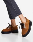 Asos Design Marine Suede Hiker Flat Shoes In Tan-brown