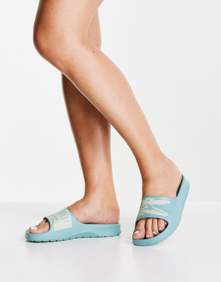 Lacoste Croco 2.0 Sustainable Logo Slides In Turquoise-blues