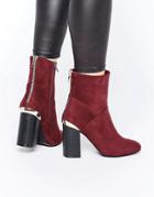 New Look Suede High Ankle Metal Detail Boot - Red
