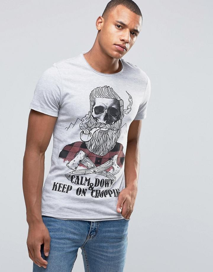Blend Slim Skull Lumber T-shirt Stone Mix - Gray