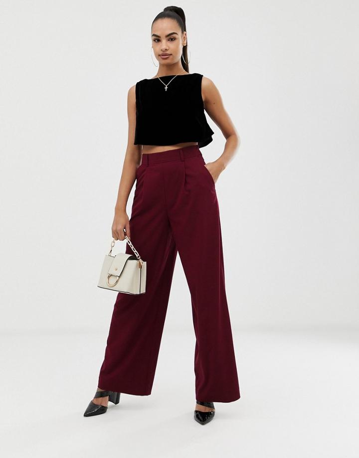 Asos Design Wide Leg Pants With Pleat Detail