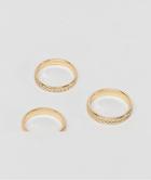 Asos Design Pack Of 3 Rings With Engraved Detail In Gold - Gold