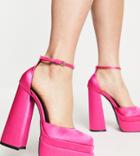 Daisy Street Exclusive Double Platform Heeled Shoes In Bright Pink Satin