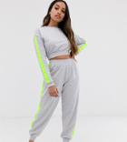 Asos Design Petite Neon Stripe Cropped Sweat & Jogger Set - Gray