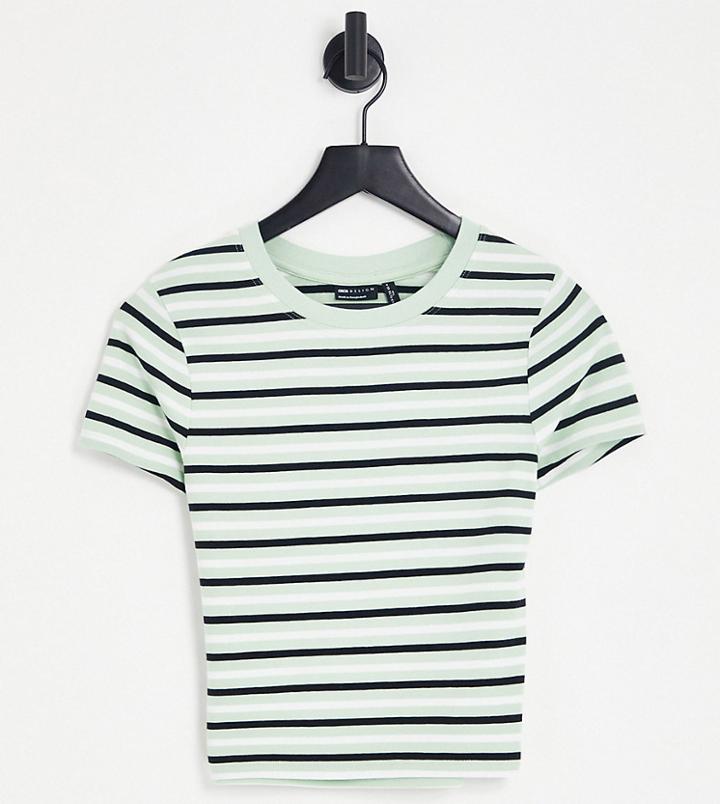 Asos Design Tall Shrunken T-shirt In Mint Stripe-green