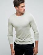 Asos Muscle Fit Sweater In Light Green - Green
