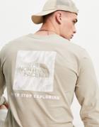 The North Face Nse Box Back Print Long Sleeve T-shirt In Beige-brown