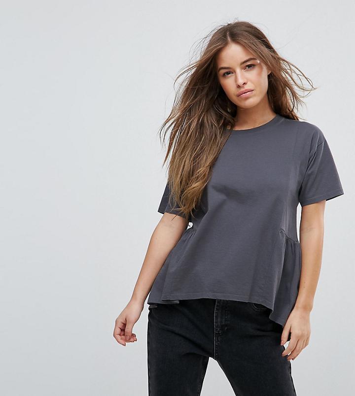 Asos Petite T-shirt With Paneled Smock Hem - Black