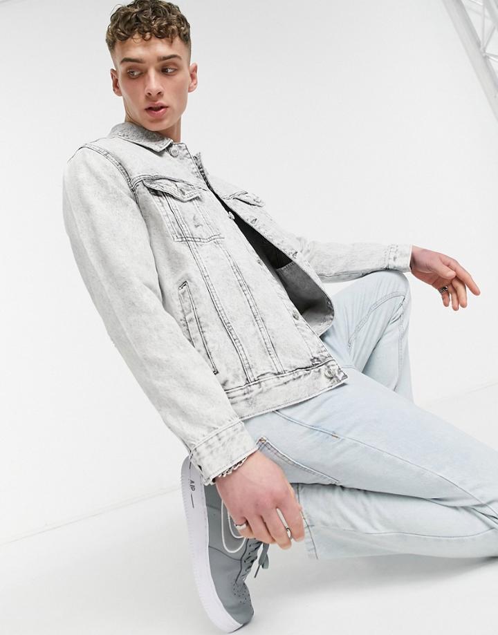 Bershka Denim Jacket In Gray-grey