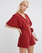 Asos Kimono Playsuit With Wrap Front - Red